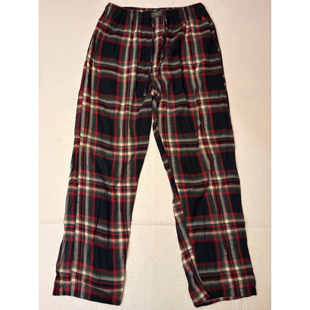 Polo Ralph Lauren Mens Plaid Pajama Pants Red Black Cotton Sleepwear Large L